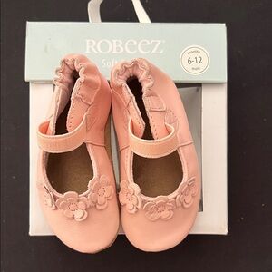 Robeez Soft Pink Baby Shoes with Floral Accents